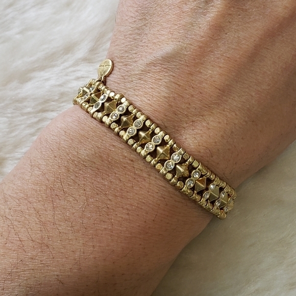 STELLA & DOT Goldtone Geometric Rhinestone Stretch Expandable Bracelet - Picture 4 of 6